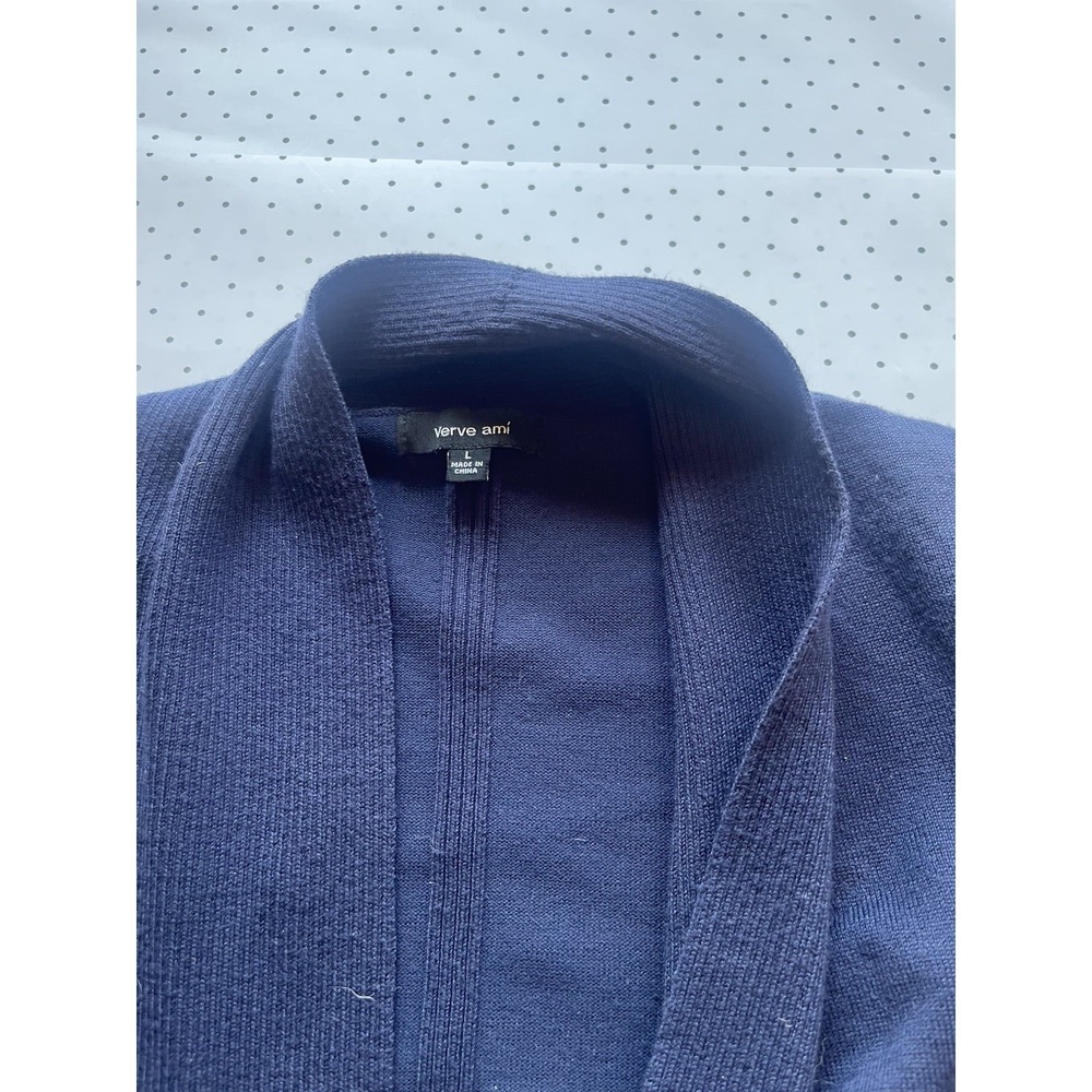 Verve Ami Navy Open Front Ribbed Knit Cardigan Sweater Large - Picture 4 of 8
